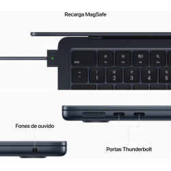 Apple notebook MacBook Air de 13 polegadas: Chip M2 da Apple com CPU de oito núcleos e GPU de oito núcleos, de 256 GB SSD - Meia-noite