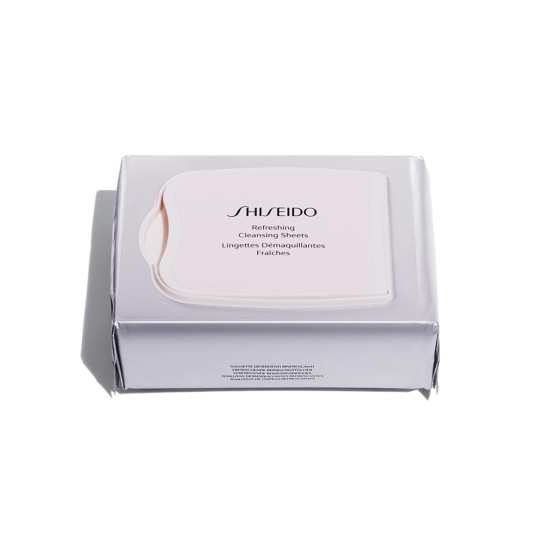 Shiseido Refreshing Cleansing Sheets - 30 Single-Use Sheets - 100% Ultra-Soft Cotton & pH Balanced - Removes Makeup & Oil - Non-Comedogenic, Alcohol & Oil Free